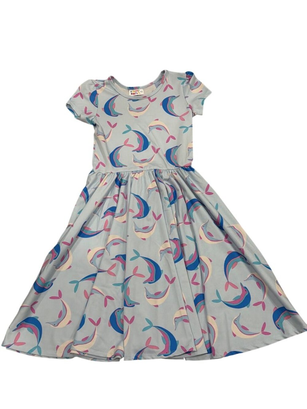 Dot Dot Smile Girls Dolphin Print Light Blue Skater Dress Size 8/10 Lucy Twirl